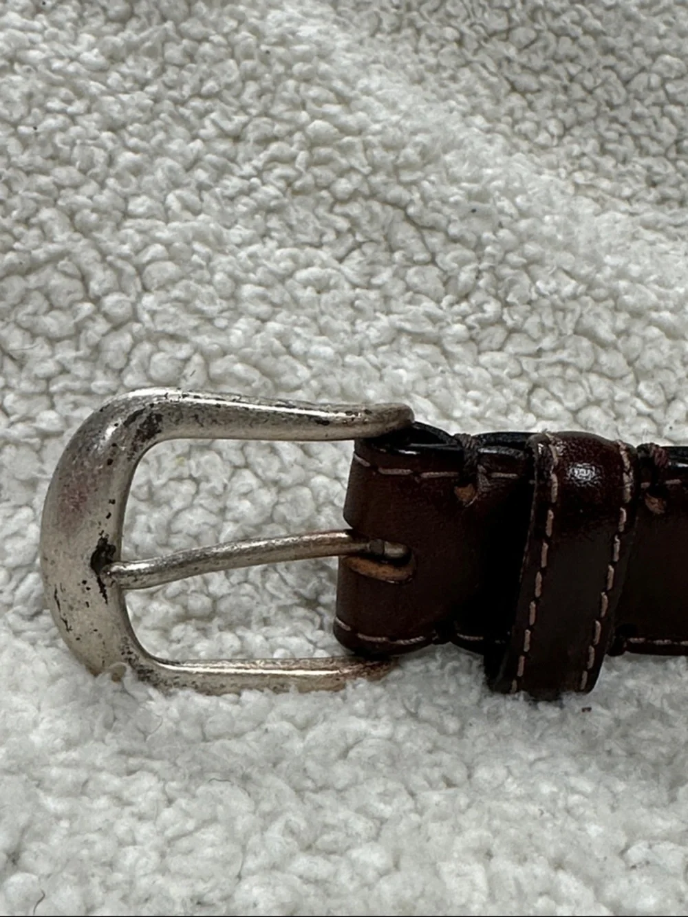 Dockers Mens Brown Full Grain  Leather Belt Top Stitched Silver Tone‎ Buckle 48